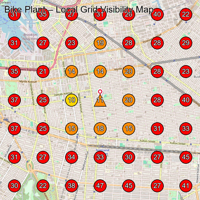 Bike Plant GeoGrid visibility map for Bicycle Store in Brooklyn